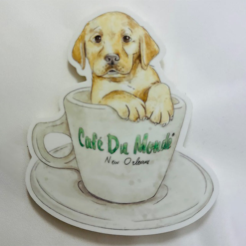 Pup in Mug Permanent Vinyl Sticker image 1